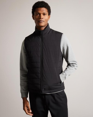 Gilet Ted Baker Showerproof Quilted Nylon Gilet Noir Homme | BII-12407793